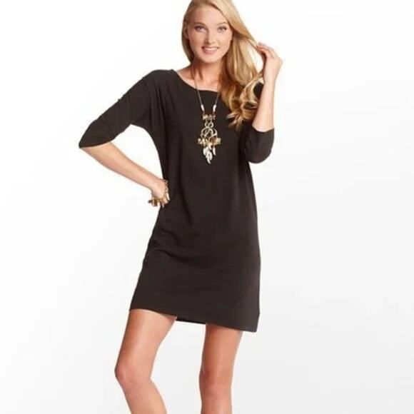 Lilly Pulitzer Dresses & Skirts - Lilly Pulitzer | Cassie Black Slub Pima Cotton 3/4 Sleeve T-shirt Mini Dress